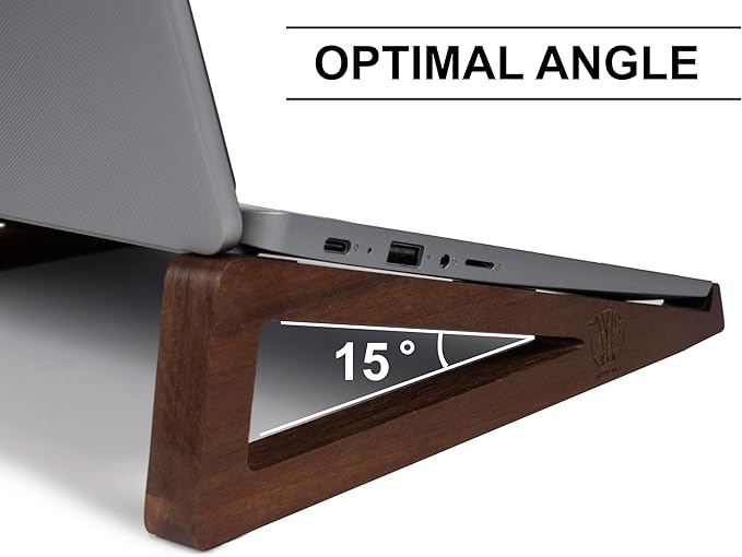 S&A WOODCRAFT Wooden Laptop Stand, Portable Desk Laptop Holder for Tablet with Carry Pouch, Compact Travel Laptop Stand with Protective Silicone Pads, Suitable for Laptops and Tablets