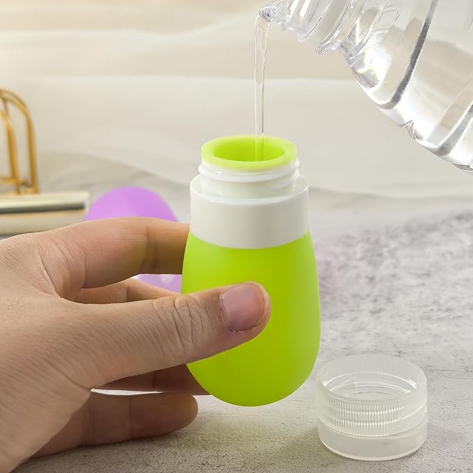 Mziart Travel Bottles for Toiletries, TSA Approved 2oz Silicone Travel Size Containers, 3 Pack Leak-Proof Squeezable Refillable Shampoo and Conditioner Bottles (Pink, Purple, Green)