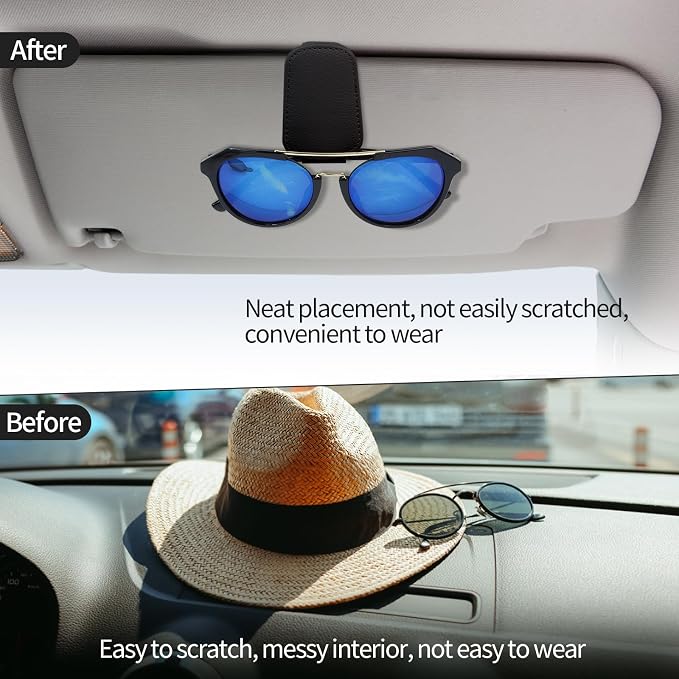 2-Pack Magnetic Sunglass Holder for Car Visor - Suede （Black） | Premium Suede Wrapped, Aluminum Core, Magnetic Grip, Clip to Visor, Holds Eyewear/Cards, Fits Most Vehicles
