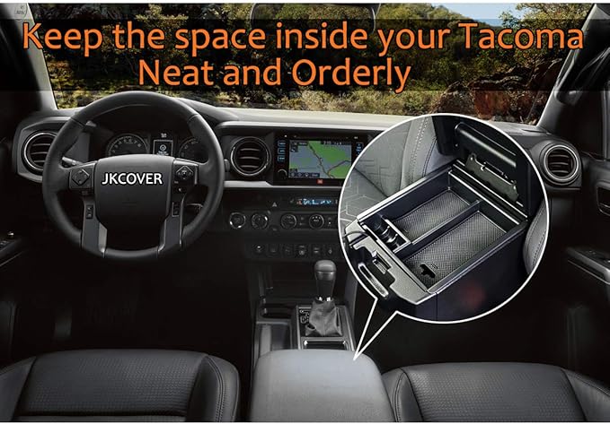JKCOVER Center Console Accessory Organizer Compatible with Toyota Tacoma 2016 2017 2018 2019 2020 2021 2022 2023, ABS Material Box Insert Tray (Black trim)