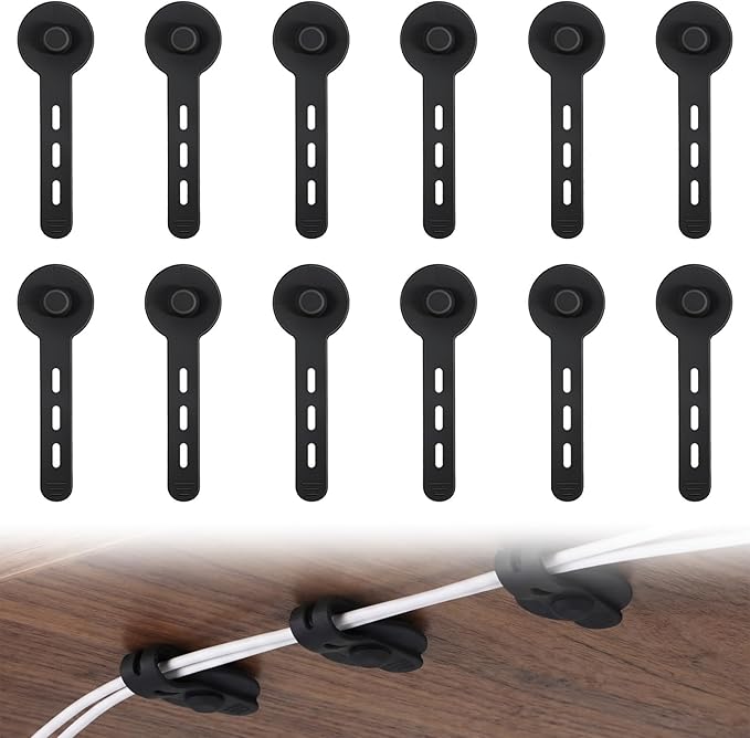 12PCS Cable Management Clips, Silicone Desk Wire Management, Reusable Cable Holders, Adhesive Cable Clips for Desk, for Organizing Wires in Family Bedrooms and Offices