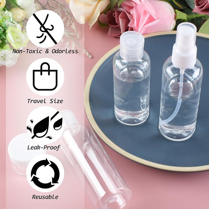 Ninsula 8Pcs Travel Bottles Set, TSA Approved Travel Size Toiletries, Reusable Leak Proof Cosmetic Containers for Shampoo, Conditioner, Cream -Women Men Travel Essentials
