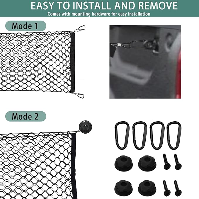 Cargo Net, 43.3 x 15.8 Inch Stretchable Truck Bed Organizer Trunk Net with Aluminum Carabiners for Car SUV Truck