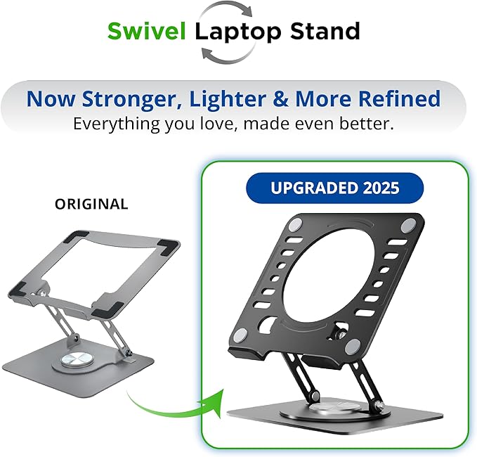 Uncaged Ergonomics Swivel Laptop Stand for Desk, Adjustable Computer iPad Stand for Desk w/ 360 Rotation, Portable Laptop Holder for Home Office Ergonomic Supplies (Black)
