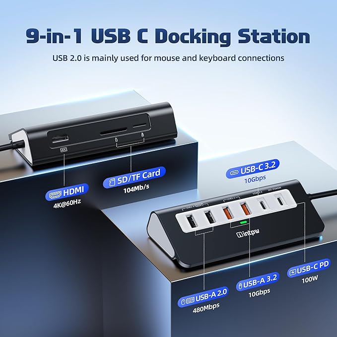 intpw USB C Hub, P9 PRO USB C Hub Multiport Adapter with 4K HDMI, PD 100W, Type-C & 2 USB A 3.2 10Gbps, 2 USB A 2.0, SD/TF Card Reader, Aluminum USB Hub for Laptop, iPhone 17 Series, MacBook, iPad