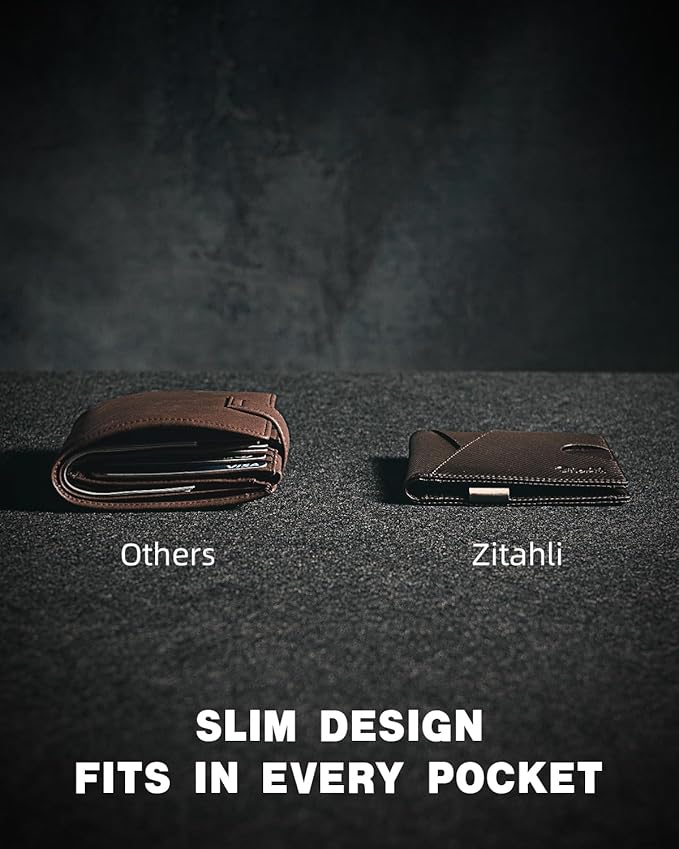Zitahli Wallet for Men - with Money Clip Slim Leather Slots Credit Card Holder RFID Blocking Bifold Minimalist Wallets with Gift Box