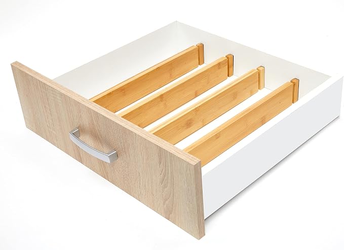 RoyalHouse Adjustable Bamboo Drawer Dividers Organizers, Expandable Drawer Separators for your Kitchen, Bedroom, Bathroom, Dresser, Office, and More (8 pieces)
