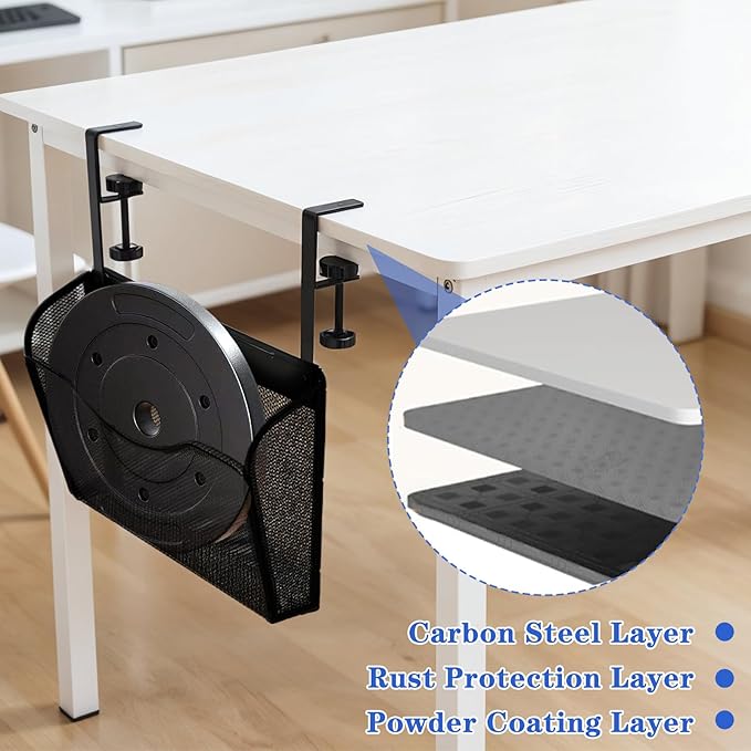 Clamp On Desk Organizer, 2-IN-1 Under Desk Side Organizer Storage, Wall Mounted Mesh File Rack, Hanging Office Organization for Document Magazine Paper School Supplies