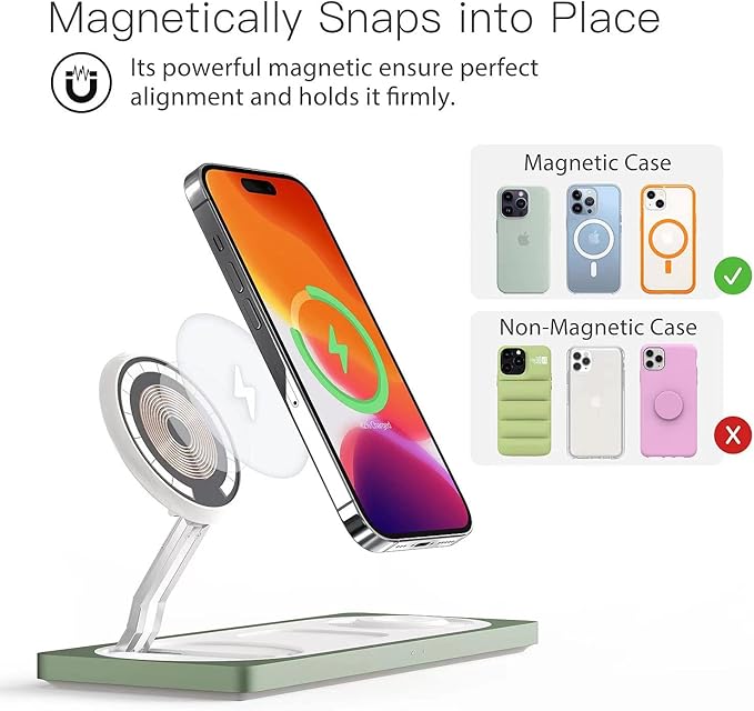 3-in-1 Charging Station for Apple Devices: Used for iPhone and Watch Charging Station with Magsafe Charger Stand, Wireless Charger for iPhone 17 Air 16 15 14 13 Series, Apple Watch Ultra, AirPods Pro