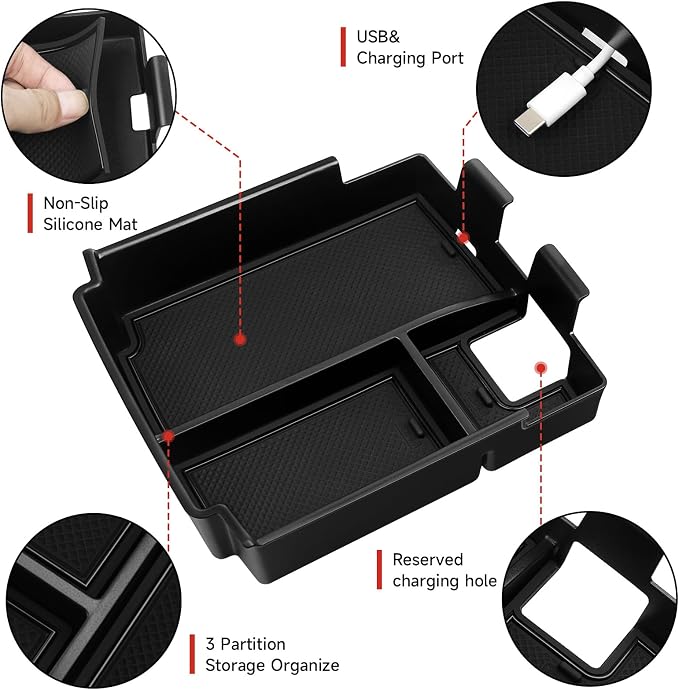 Center Console Organizer Tray for 2025 Ford Bronco 4 Door Full Size with Non-Slip Mat Center Console Organizer Compatible with Ford Bronco Accessories (Not for 2-Door and Bronco Sport)