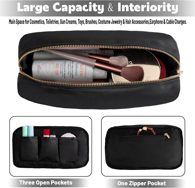 Travel Essentials Makeup Bag for Women Water-resistant Toiletry Organizer Nylon Cosmetic Pouch Preppy Stuff