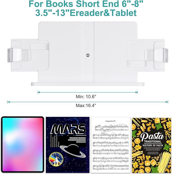 PATIKIL Book Stand for Reading, Metal Reading Rest Book Holder with Page Clips, Height Angle Adjustable, 360° Rotating Arm Suitable for Sheet Music, Laptop