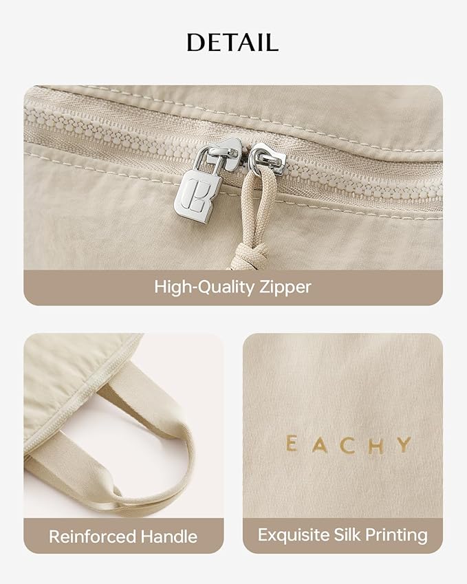 EACHY Travel Makeup Bag with Handle, Large Capacity Makeup Organizer, Waterproof Cosmetic Bag for Women, Wide-Open Design, Portable Toiletry Case for Travel, Accessories, and Essentials (Beige)