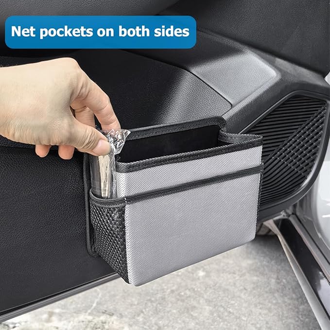 Mandark Car Trash Can, Foldable Mini Vehicle Trash Bin Garbage Organizer Holder, Waterproof Automotive Interior Hanging Dustbin Storage Bag Container Accessories, Universal for Most Cars (Beige)