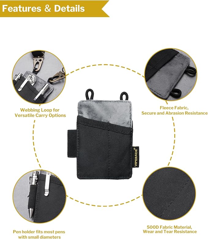 VIPERADE Slim EDC Pouch, Mini Pocket Organizer for Men, EDC Belt Organizer for Knife/Flashlight/Pen/Pry Bar/Mini Tools/Pocket Notebook