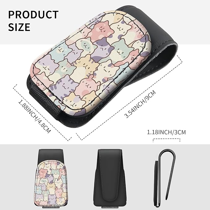 Sunglasses Holder for Car Visor, PU Leather Glasses Clip Organizer, Cute Magnetic Eyeglass Holder for Vehicle Sun Visor, Car Interior Accessory for Women & Men Pastel Cat Stack