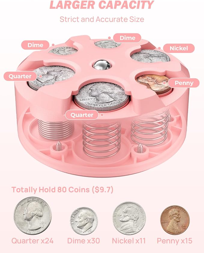 JOYTUTUS Universal Coin Holder, Large Capacity Coin Holder for Car, Portable Car Change Holder Coin Organizer, Car Trucks Accessories, Coin Sorter for Car & Wallet & Pocket,Pink