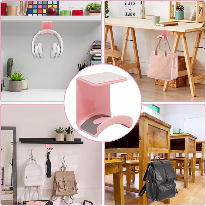 1Pcs Pink ABS Plastic Headphone Stand Hanger, Hanging Headset Holder Hook Under Desk, Adhesive Earphones Hangers for Desk Headphone Hanger, Most Headphones and Controller