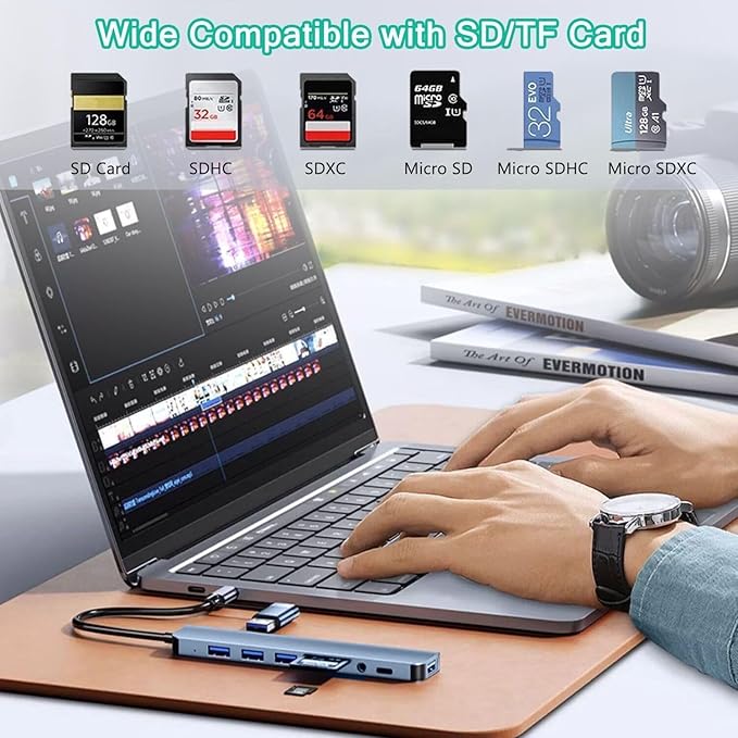 USB C Hub Upgrade 8 in 1 USB Splitter Port Extender for Laptop, USB 3.0 Hub USB Adapter&USB C Splitter 4 USB 1 USBC TF/SD Card Reader Audio Output Compatible with MacBook/Pad/Laptop/Phones
