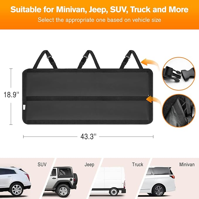 MoKo Trunk Organizer for SUV, Car Organizer with 10 Pockets Large Capacity & 3 Adjustable Straps for Easy Installation, Hanging Car Storage Universal Fit for Sedans, SUVs, MPVs, Trucks, 43.3 x 18.9in
