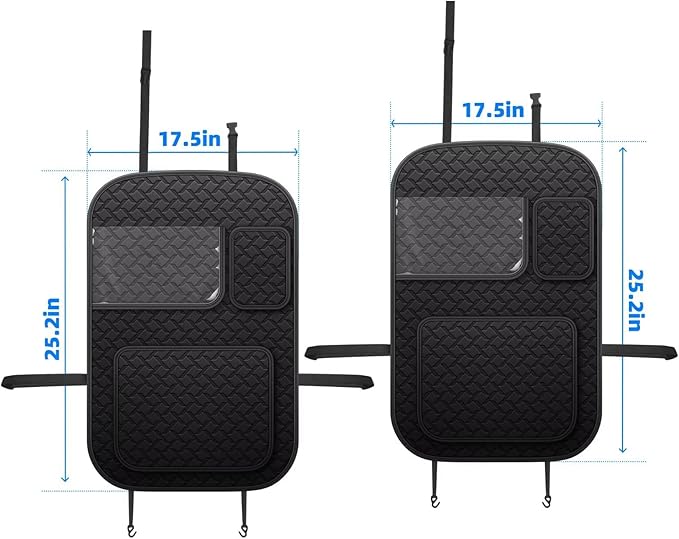 Back Seat Protector 2 Pack Fit For Nissan Rogue Car Kick Mats with Touch Screen Tablet Holder Storage Organizer Waterproof Dirt Proof Faux Leather Auto Accessories for Kids (1 Pair Black)