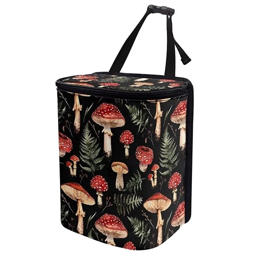 Car Accessories Back Seat Multipurpose Car Trash Can with Lid, Leak Proof Waterproof Hanging Car Garbage Can for Road Trip Travel, Mushroom Print
