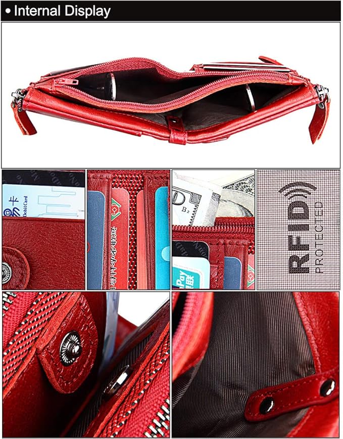 Men's Folding Double Zip Wallet RFID Blocks Retro Short Coin Purse