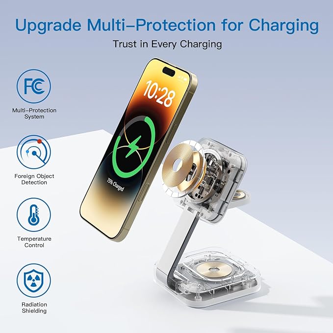 RYND 2026 Traveling Wireless Mag-Safe Fast Charging Station,Magnetic 3 in 1 Charger with iPhone 17 16 15 14 13 12 Pro Max Plus,Apple Watch Series & Air pods 4 3 2 Pro-Gifts for Wife & Husband(White)