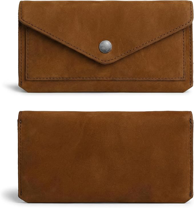 Hide & Drink, Full Grain Leather Large Female Wallet, Travel Organizer for Women, Vintage Money and Card Holder, Handmade, Swayze Suede