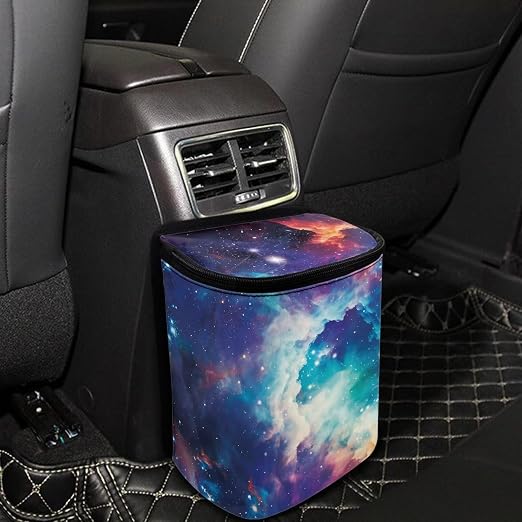 Biyejit Galaxy Clouds Car Trash Can with Lid Hanging Car Trash Bag Leak-Proof Portable Car Garbage Bin Car Accessories Interior Car Organizer Case