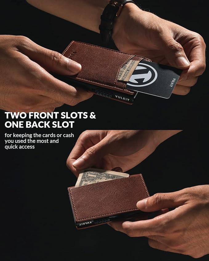 VULKIT Men's Slim Wallets Pop Up Card Holder RFID Blocking Metal Wallet Minimalist Design Holds Up to 11 Cards