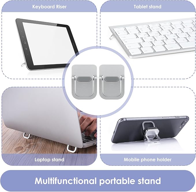 Giantree 2 Pcs Mini Portable Foldable Keyboard Stand for Desk, Invisible Laptop Stand, Self-Adhesive Keyboard Riser Feet for Most Keyboards (Silver), 10.24x4.72 inch
