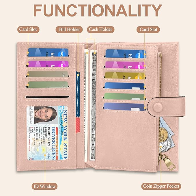 BKNOOU RFID Passport Holder Travel Wallet for Women, Compact Travel Passport Wallet with Zippered Coins Pocket, Leather Passport Cover Travel Wallet for Travel Essentials