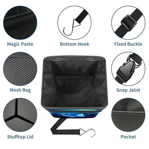 Blue Butterfly Glowing Car Trash Can with Lid Collapsible Reusable Waterproof Car Garage Bag,Automotive Garbage Can,Car Accessories Interior Car Organizer