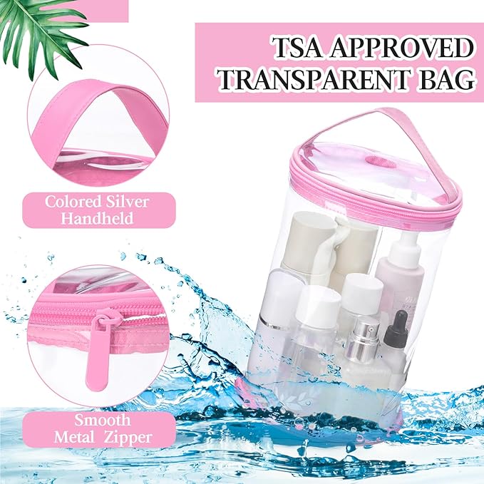 Sanwuta Clear Lotion Bag for Toiletry Sunscreen Cylinder Makeup Bag Heavy Duty Travel Organizer Pouch Waterproof Cosmetic Pouch with Handle Zipper Gift for Summer Beach Pool Airport Women(Pink)