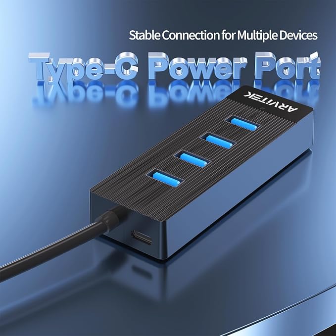 4-Port USB 3.0 Hub for Desktop, USB Extender Hub 5Gbps, USB Multiport Adapter, USB Splitter w/5Ft Long Cable for Desktop, PC, Flash Drive, Mobile HDD (5Ft/1.5m)