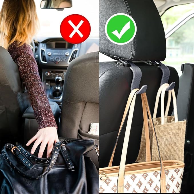 Osilly Car Seat Headrest Hook, 4 Pack Auto Seat Hanger Storage Organizer for Purse Handbag Coats Grocery Bags, Car Interior Accessories, Universal Vehicle Backseat Plastic Hanging Hook (Gray)