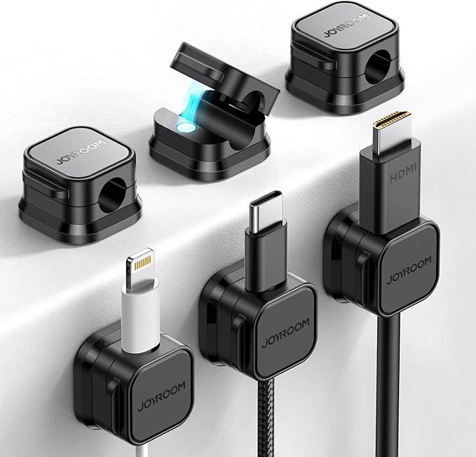 6 Pack Magnetic Cord Holder, Cord Organizer Cable Clip for Desk Management, JOYROOM Smooth Adjustable Cable Clip, Wire Holder Keeper Organizer for Home Office Desk Phone Car Wall Desktop Nightstand