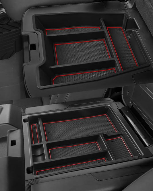 Silverado Sierra Center Console Organizer - Compatible with 2019-2026 Chevy Silverado/GMC Sierra 1500 - 2020-2026 Chevrolet Silverado/ Sierra 2500HD 3500HD - (Split-Bench Folding Seat) - 2 Pack Red