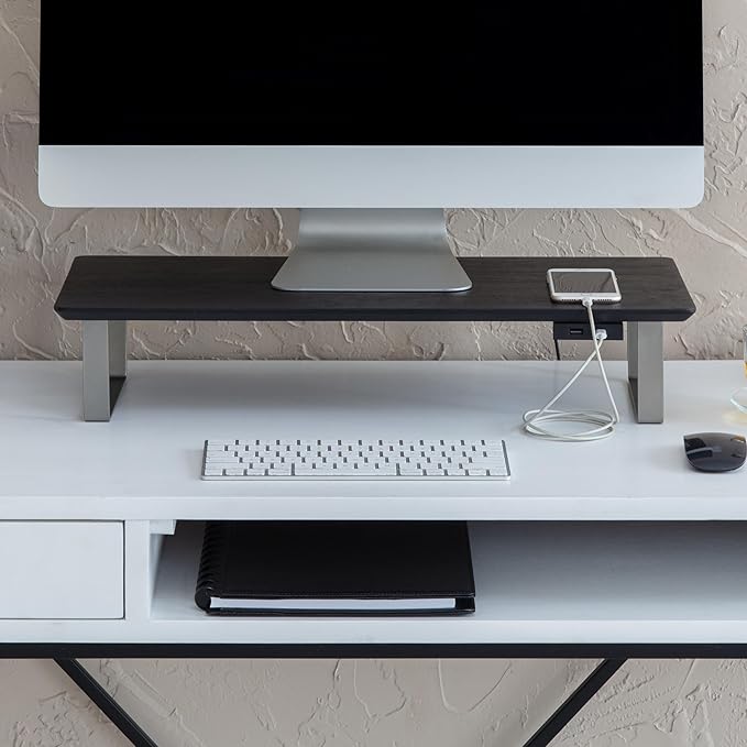 Anji Mountain Monitor Stand - Desktop Organizer & Laptop Riser, Ergonomic Monitor Riser, Space-Saving Monitor Stand for Desk, Durable Construction, Easy Assembly, Ideal for Home & Office,Black