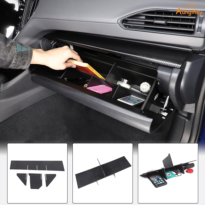 Aunginsy Car Glove Box Organizer Divider Compatible with Subaru Crosstrek 2024-2026 & Subaru WRX 2022-2026, Center Console Glove Box Divider Insert Compartment Organizer Tray Partition ABS Accessories