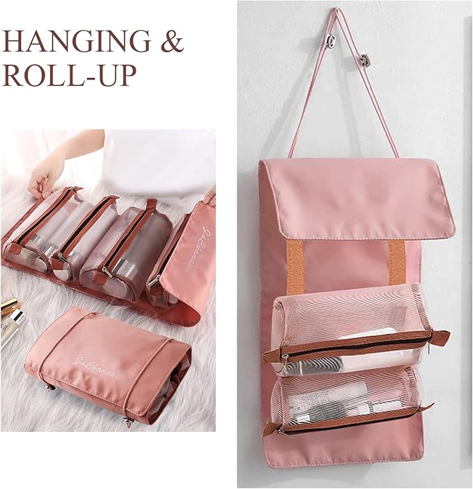 LumiSyne 4 In 1 Detachable Toiletry Bag Hanging Roll-Up Makeup Bag Large Capacity Travel Wash Bag Mesh Cosmetic Bag Portable Foldable Toiletry Bag Waterproof Cosmetic Organizer Bag For Travel Daily