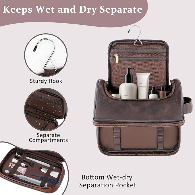 Personalized Gifts Travel Toiletry Bag for Men, Engraved Initial PU Leather Waterproof Shaving Bag, Groomsmen Present Christmas Birthday Gifts for Men Dad Husband Son Boyfriend, Dark Brown Z