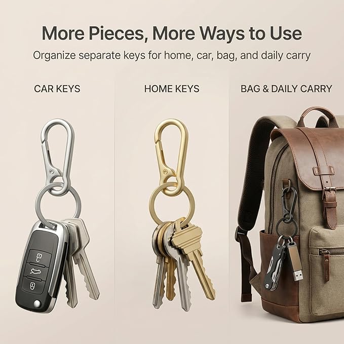 OXIHOUSE&CO- Metal Carabiner Keychain Set, Minimalist Key Ring Clip for Car Keys, Purse, Backpack, Durable for Women Men