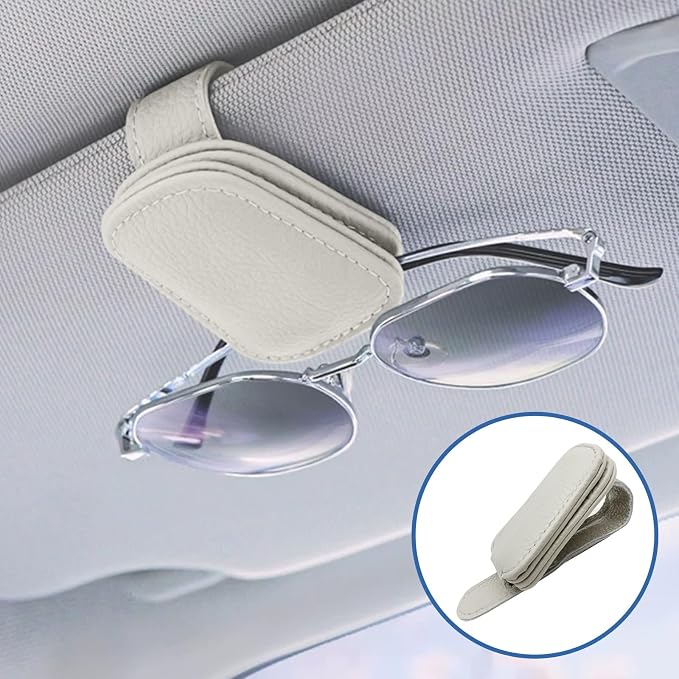 Car Glasses Holders Sun Visor Magnetic Leather Sunglass Holder for Car Suitable for Glasses Car Visor Accessories Universal for Most Car Sun Visor, Beige