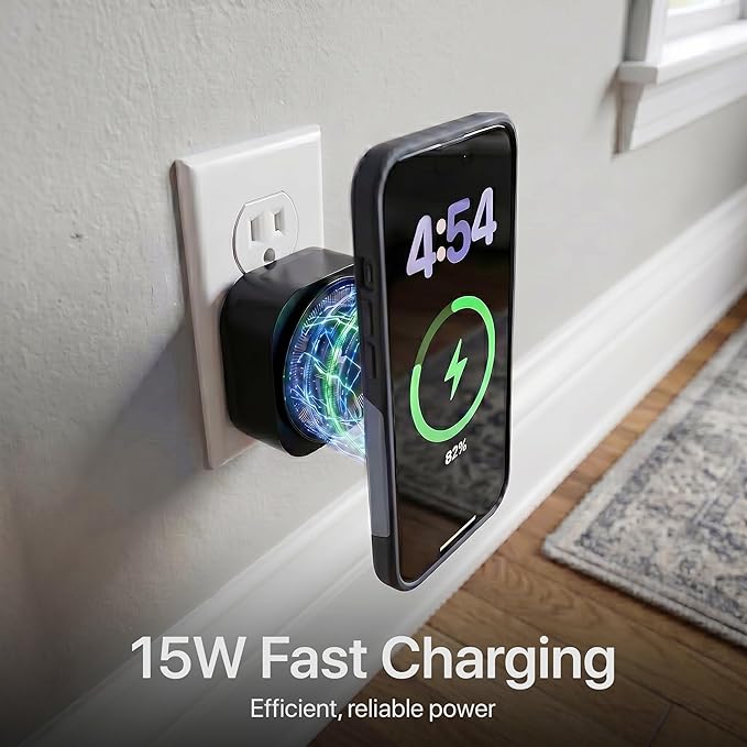 Qi2 Magnetic Wireless Charger, 15W Fast Wall Plug-in Charger for iPhone 17 16 15 14 13 12 Pro Max, No Cable Clutter, Direct Outlet Charger, Black (2 Pack)