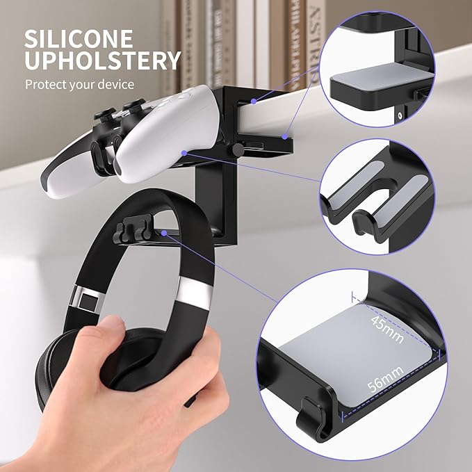 Adjustable Headphone Stand Desk-Sided Clamp Headphone Hanger with Handle PC Gaming Headset Holder (Under Desk with Handle)