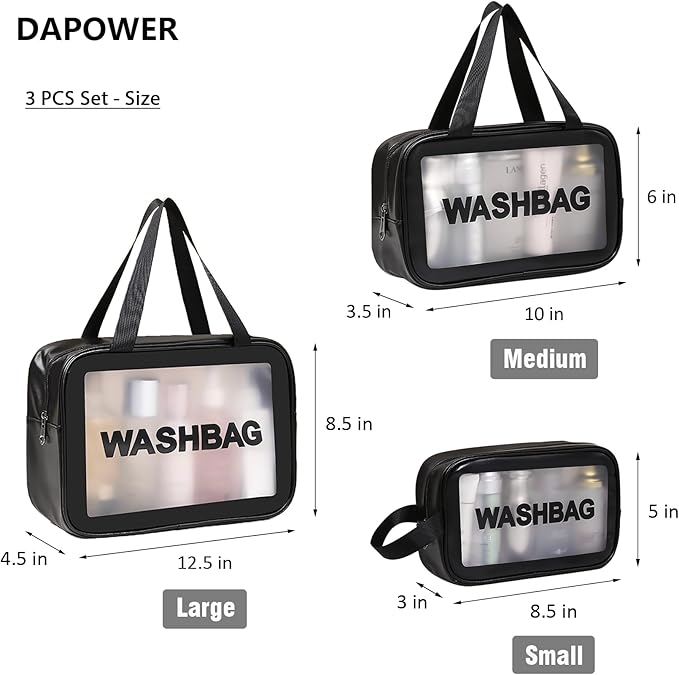 Travel Toiletry Bag for Women and Men, Matte Translucent Shower Bag with Handy Handle, Makeup Cosmetic Organizer Bag for Travel Toiletries Accessories (Black)