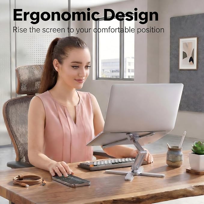 Atizzy 360 Rotating Laptop Stand for Desk, Ergonomic Foldable Aluminum Computer Riser, Adjustable Desktop Holder for Desk, Compatible with All Laptops up to 16 Inches, Silver