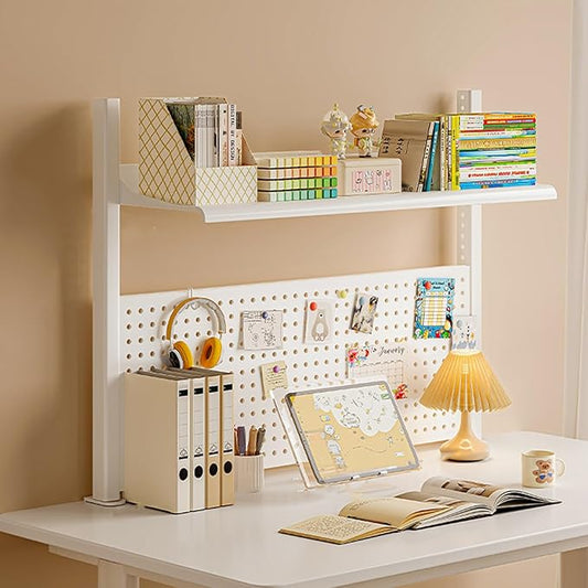 Gtzly Desk Pegboard, Clamp On Desk Organizer Shelf, Desk Extender Side Table Clamp-on Above Desktop Storage ShelfSmall Desk Extension Shelving Unit(Size:60 * 20 * 66cm/23.6 * 7.8 * 26in)